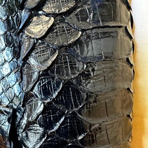 Vtg. Yves Saint Laurent YSL jet black python snakeskin military crop jacket